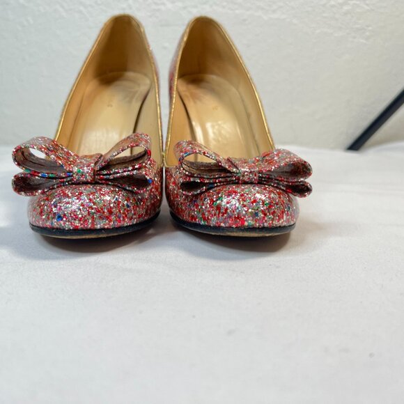 Kate Spade Krysta Bow Glitter Pumps Sparkle Heels Multicolor 8.5 - Picture 6 of 13
